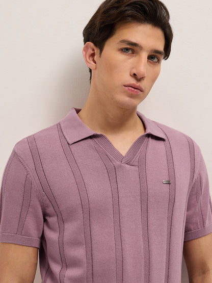 Men Pure Cotton Textured Flat Knit Slim Fit Polo POL-ARLOSK-PK