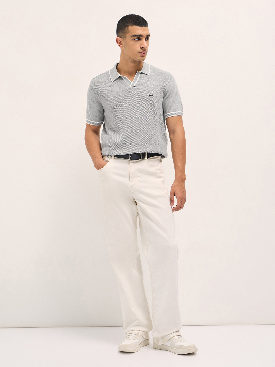 Men's Cotton Blend Textured Knitted Slim Fit Polo POL-BALTIC-GY
