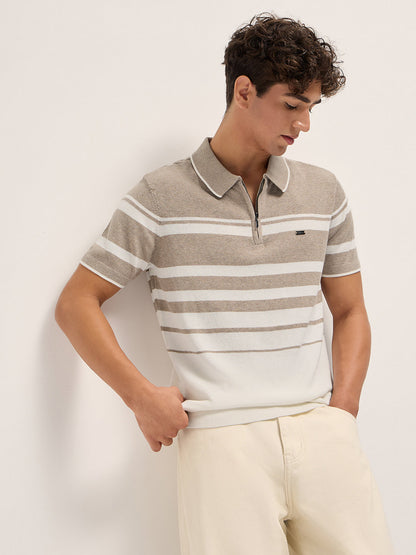 Men Striped Polo Collar Slim Fit T-shirt POL-BASTIN-BG