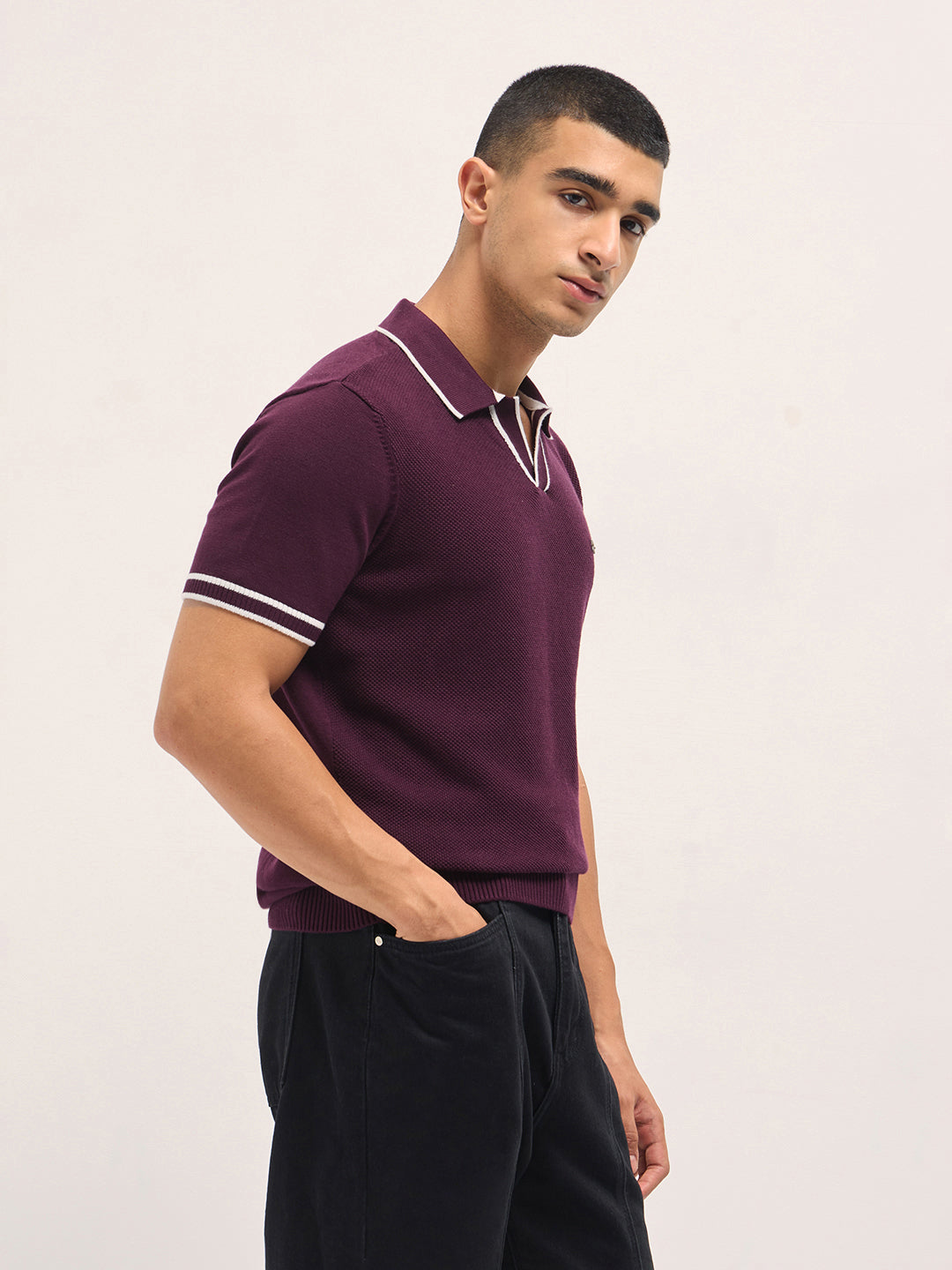 Men's Cotton Textured Knitted Slim Fit Polo POL-BETSY-MR