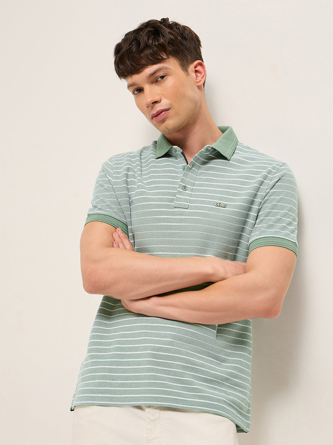 Men Pure Cotton Striped Polo POL-BLOG-GR
