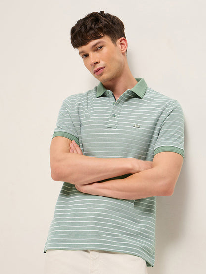 Men Pure Cotton Striped Polo POL-BLOG-GR