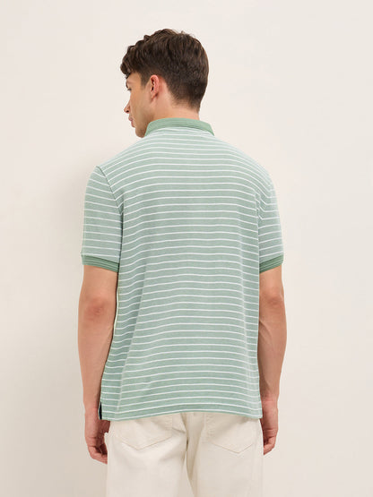 Men Pure Cotton Striped Polo POL-BLOG-GR