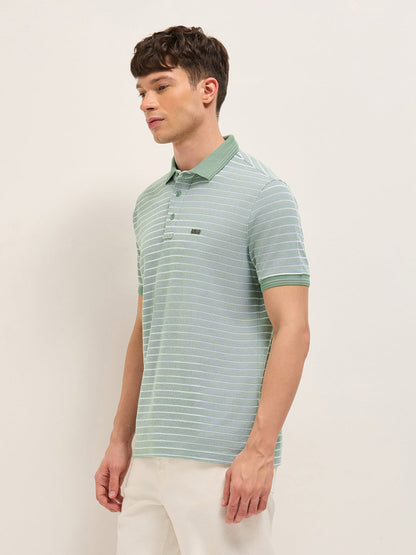 Men Pure Cotton Striped Polo POL-BLOG-GR