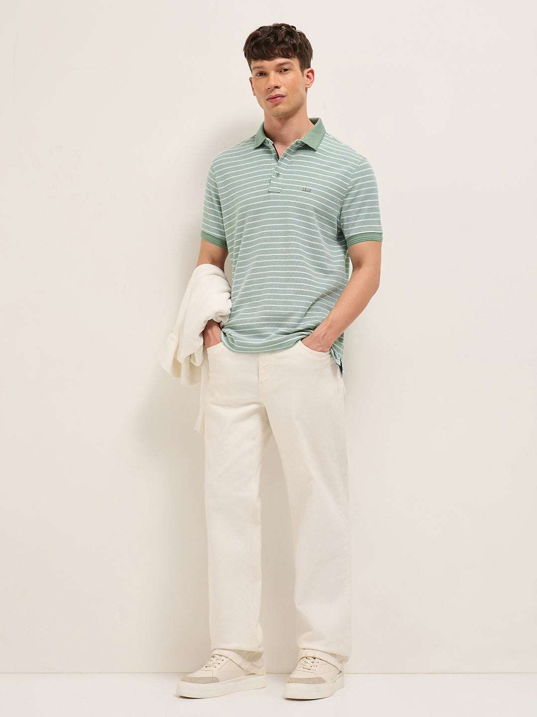 Men Pure Cotton Striped Polo POL-BLOG-GR