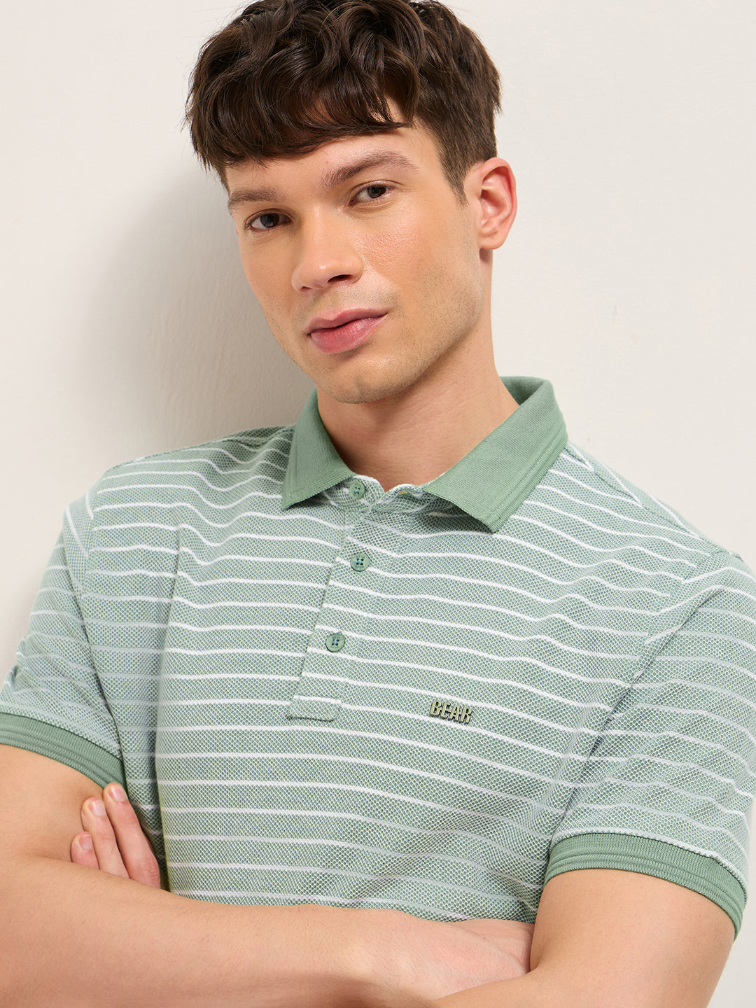 Men Pure Cotton Striped Polo POL-BLOG-GR