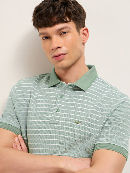 Men Pure Cotton Striped Polo POL-BLOG-GR