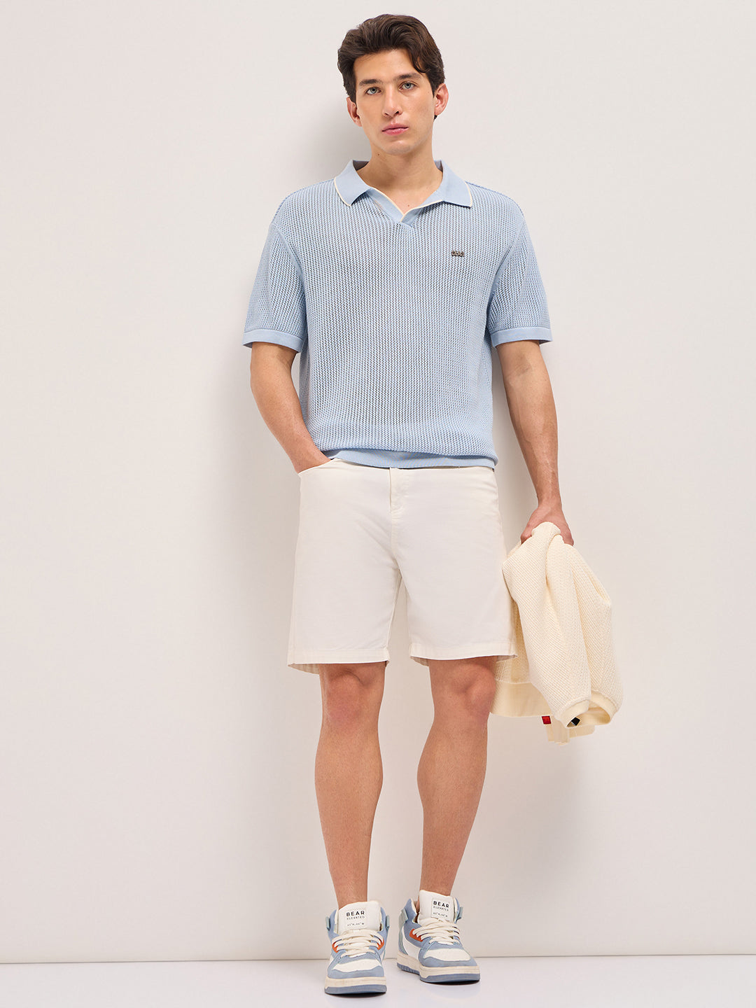 Men Cotton Relaxed Fit Textured Flat Knit Polo POL-CLAVIN-BL