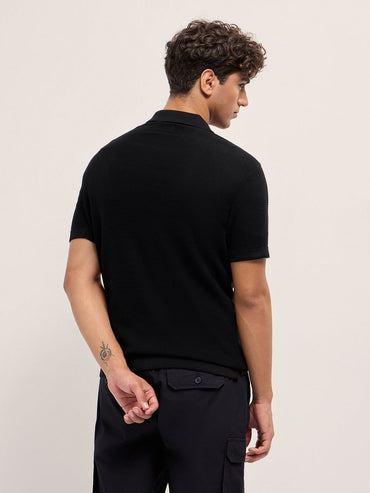 Men Cotton Textured Flat Knit Slim Fit Polo POL-COSTA-BK