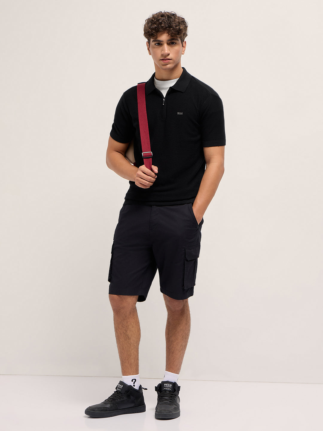 Men Cotton Textured Flat Knit Slim Fit Polo POL-COSTA-BK