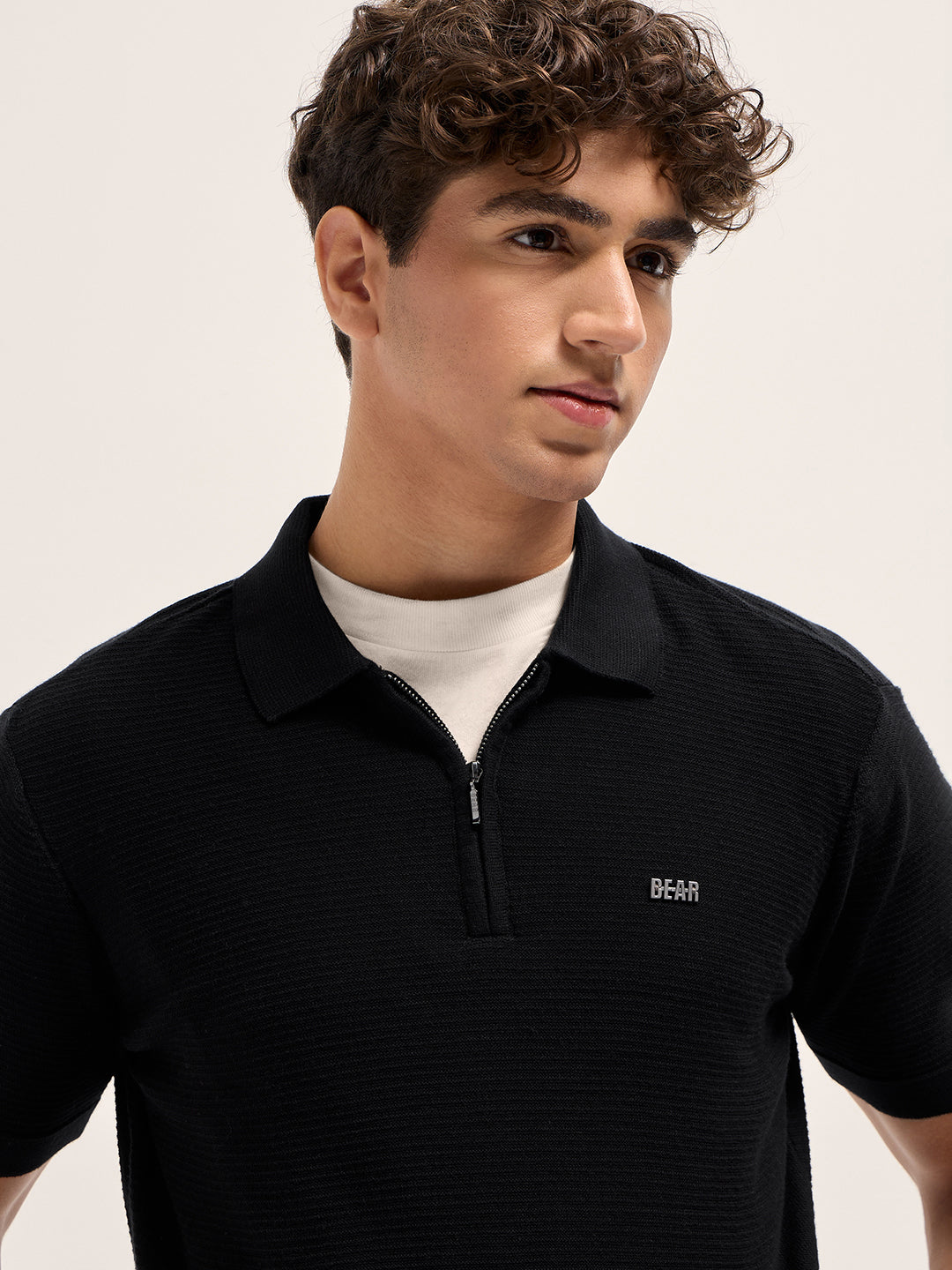 Men Cotton Textured Flat Knit Slim Fit Polo POL-COSTA-BK