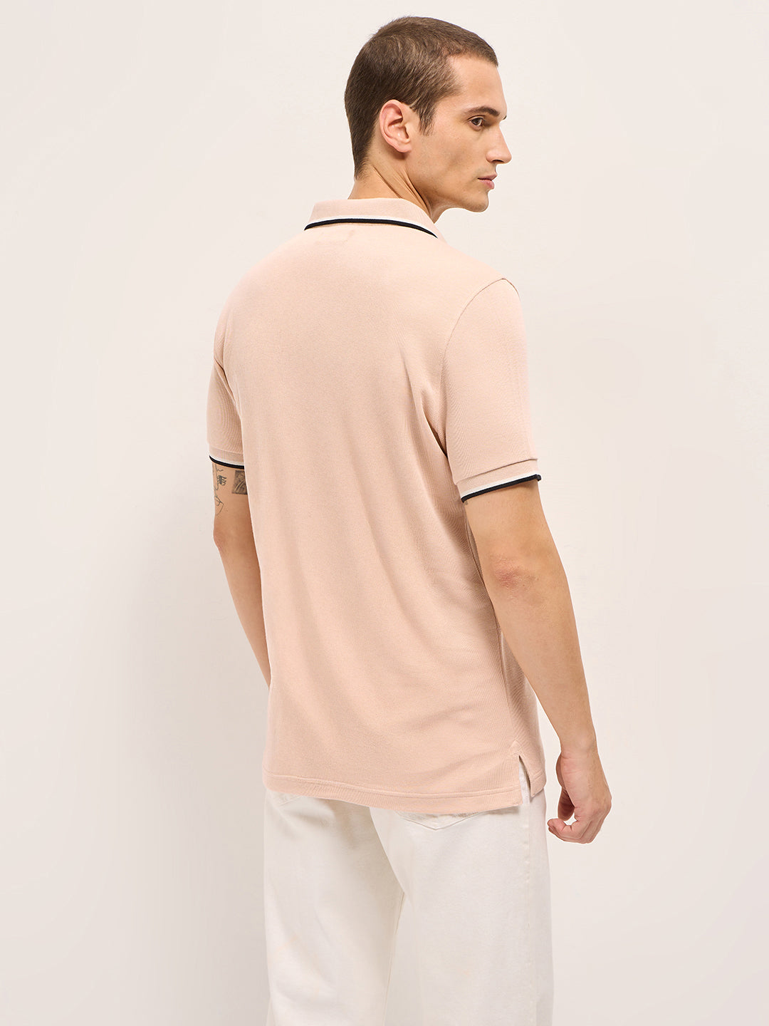 Men Pure Cotton Solid Flat Knit Slim Fit Polo POL-DOKO-PC