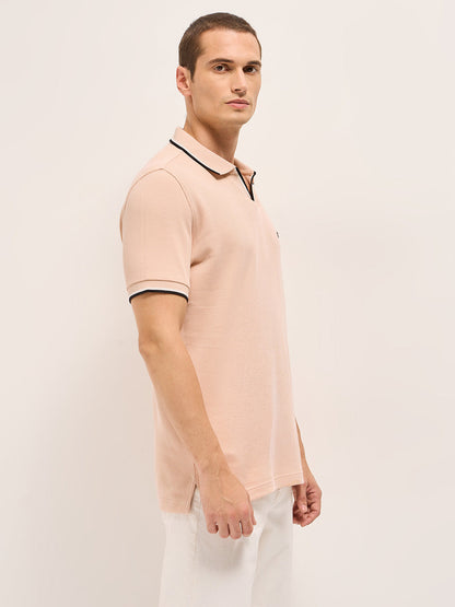 Men Pure Cotton Solid Flat Knit Slim Fit Polo POL-DOKO-PC