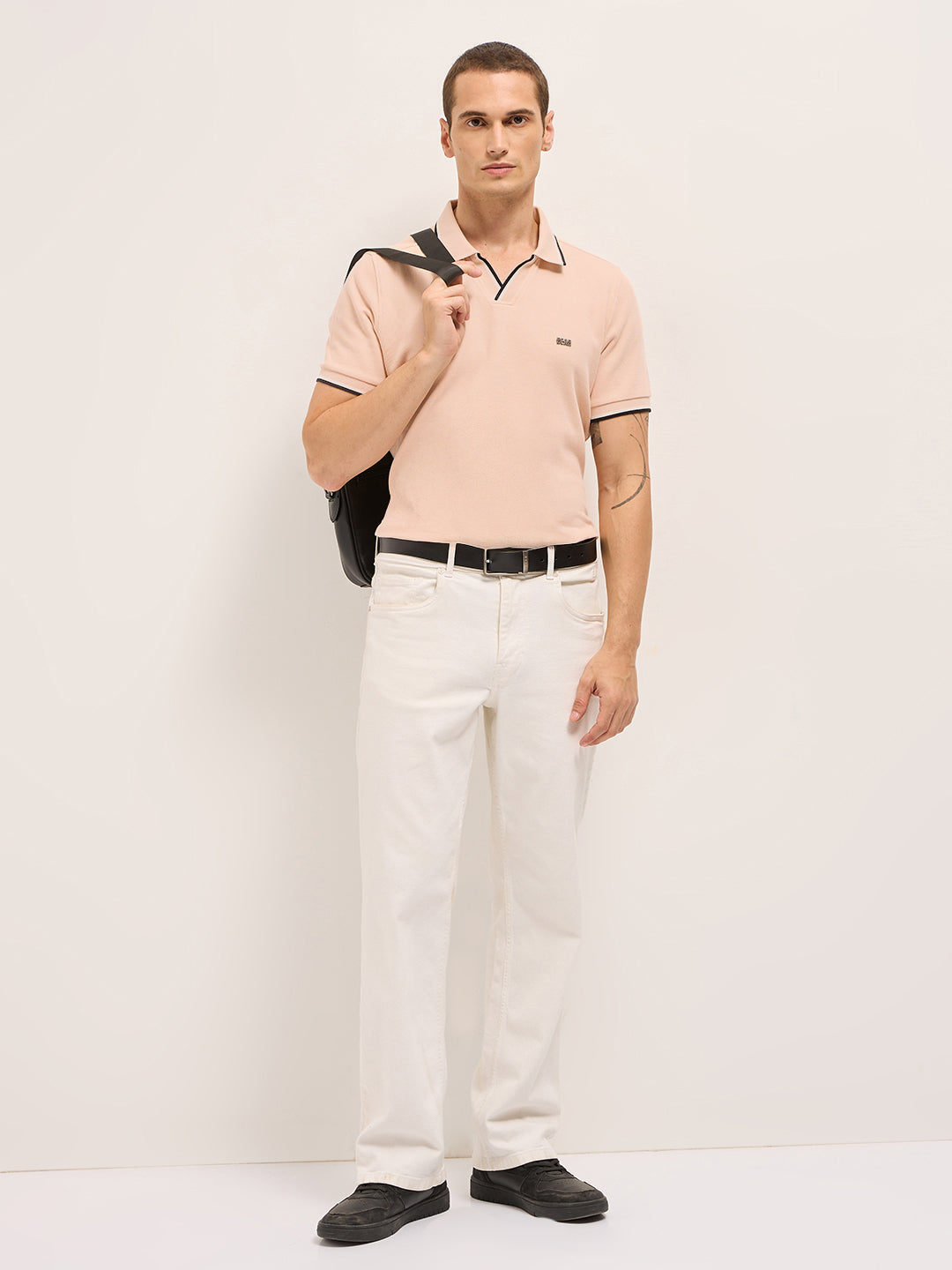 Men Pure Cotton Solid Flat Knit Slim Fit Polo POL-DOKO-PC