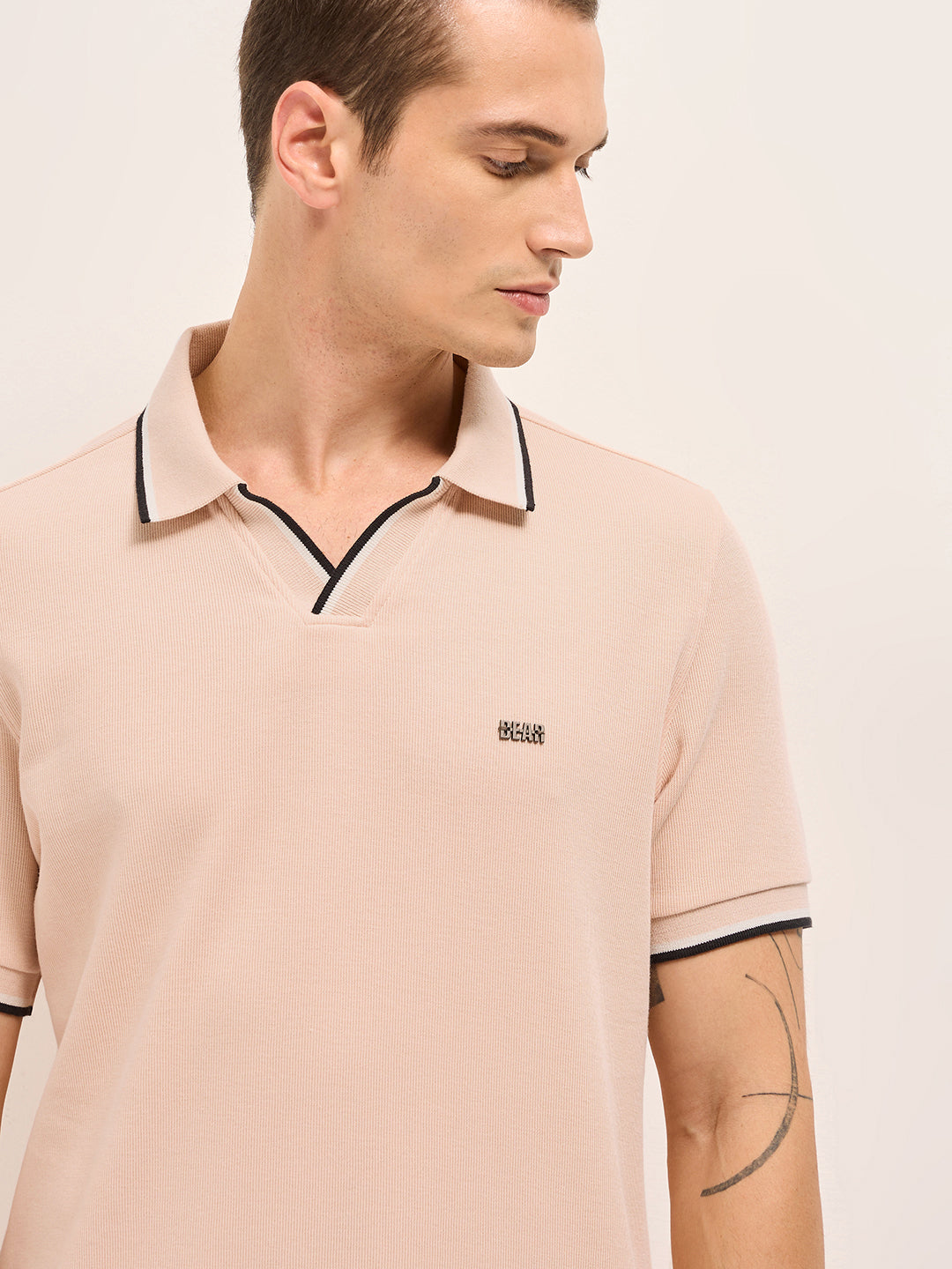 Men Pure Cotton Solid Flat Knit Slim Fit Polo POL-DOKO-PC