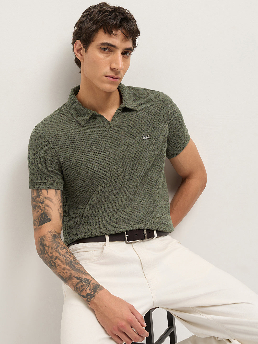 MenÕs Textured Slim Fit Polo T-Shirt POL-GAZIM-OL