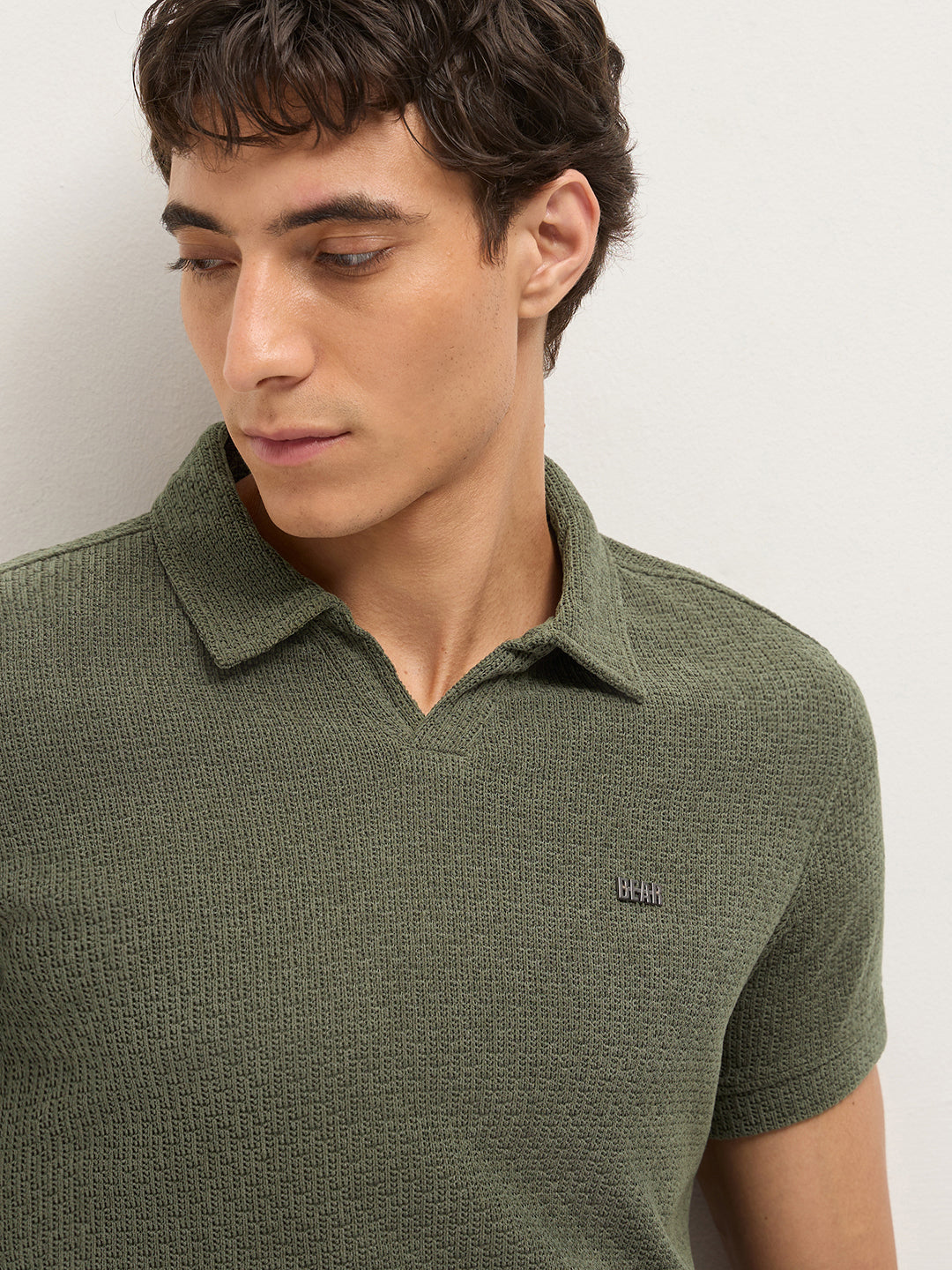 MenÕs Textured Slim Fit Polo T-Shirt POL-GAZIM-OL