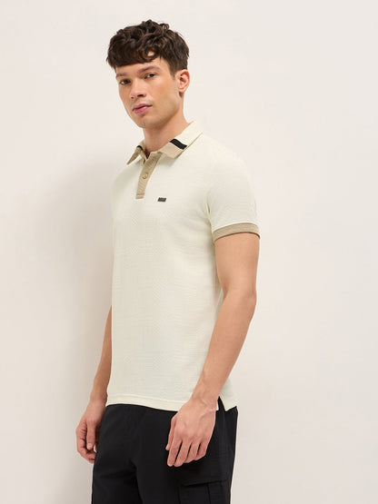MenÕs Textured Slim Fit Polo With Contrast Collar POL-MAJOI-WH