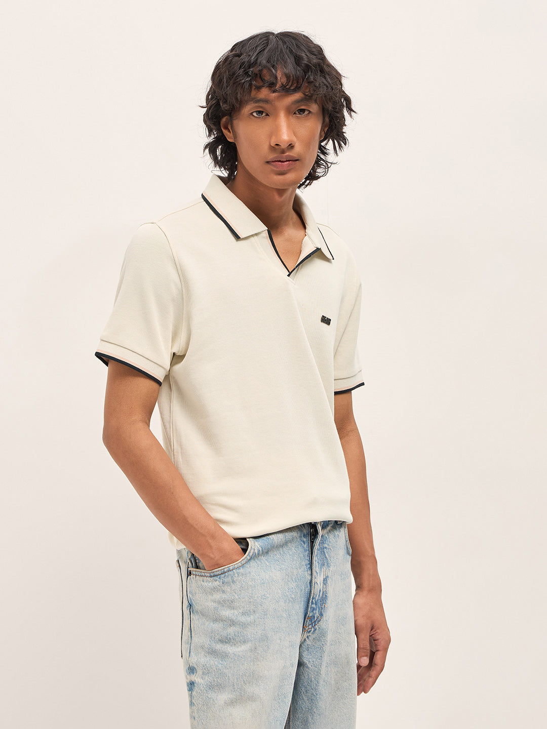 Men Pure Cotton Solid Slim Fit Polo POL-MIKA-CR