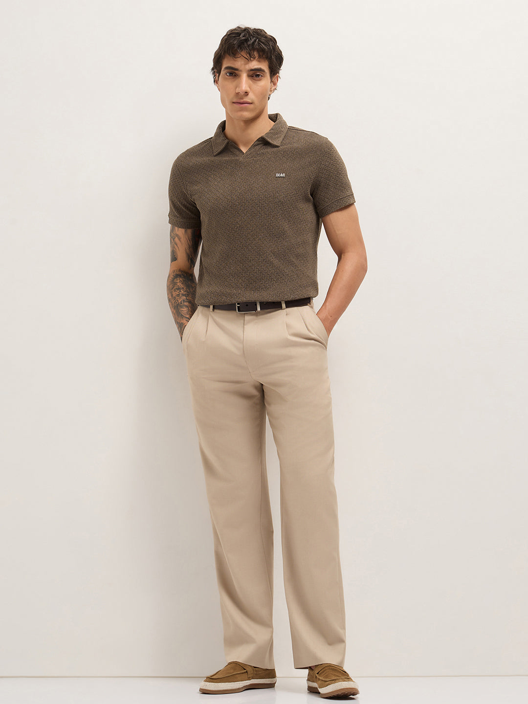 MenÕs Textured Slim Fit Polo T-Shirt POL-MINOR-BR