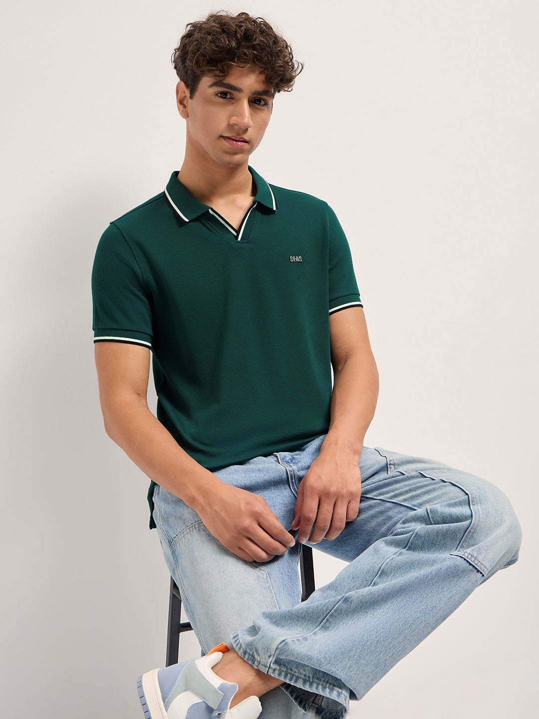 Men Pure Cotton Solid Slim Fit Polo POL-MOKO-GR