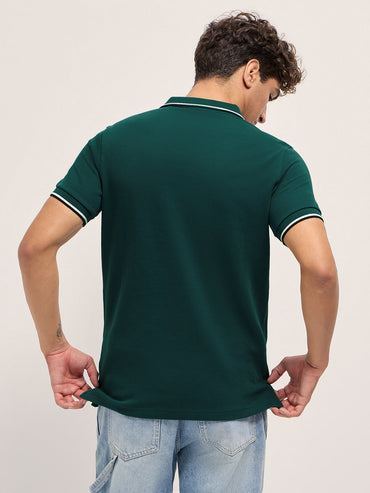 Men Pure Cotton Solid Slim Fit Polo POL-MOKO-GR