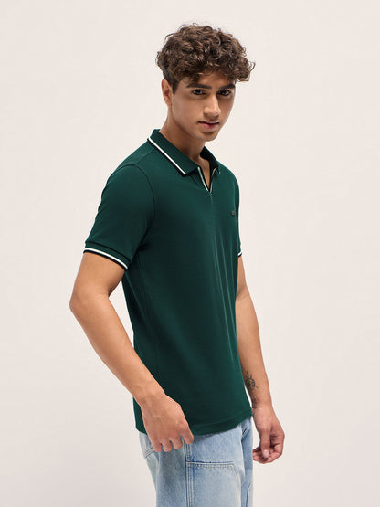 Men Pure Cotton Solid Slim Fit Polo POL-MOKO-GR