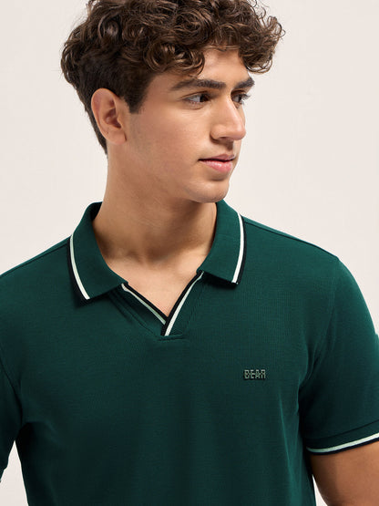 Men Pure Cotton Solid Slim Fit Polo POL-MOKO-GR