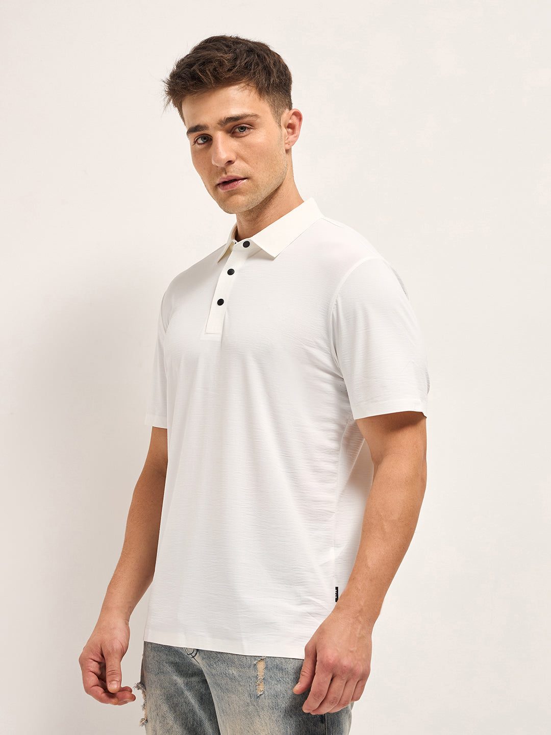 Men's Solid Slim Fit Performance Polo POL-MOWET-WH