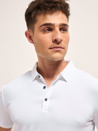 Men's Solid Slim Fit Performance Polo POL-OMESA-WH