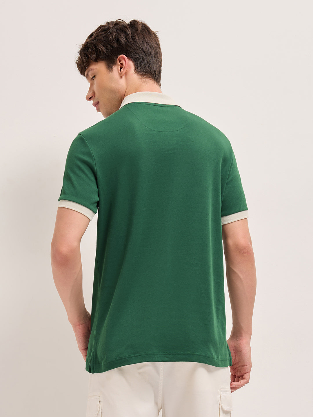 Men Solid Contrast Polo Neck Cotton T-Shirt | Bear House at Broadway