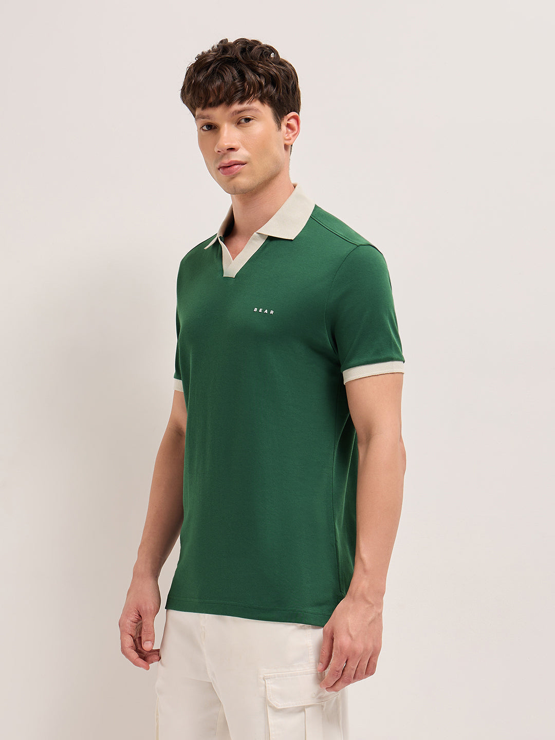 Men Solid Contrast Polo Neck Cotton T-Shirt | Bear House at Broadway