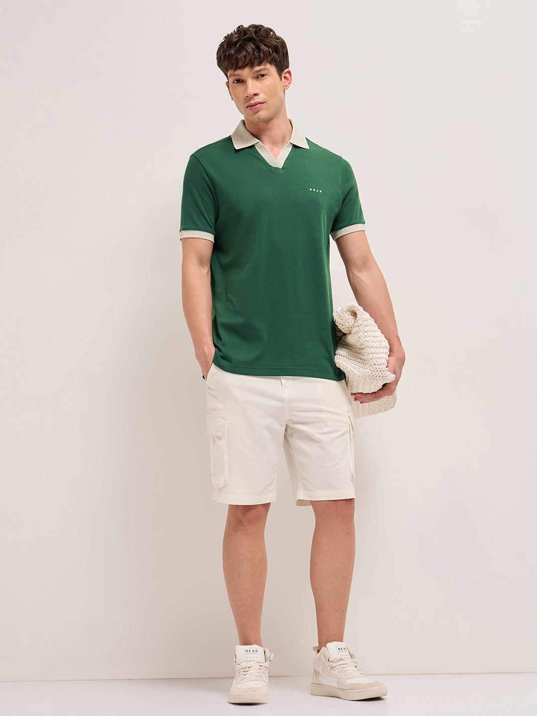 Men Solid Contrast Polo Neck Cotton T-Shirt | Bear House at Broadway