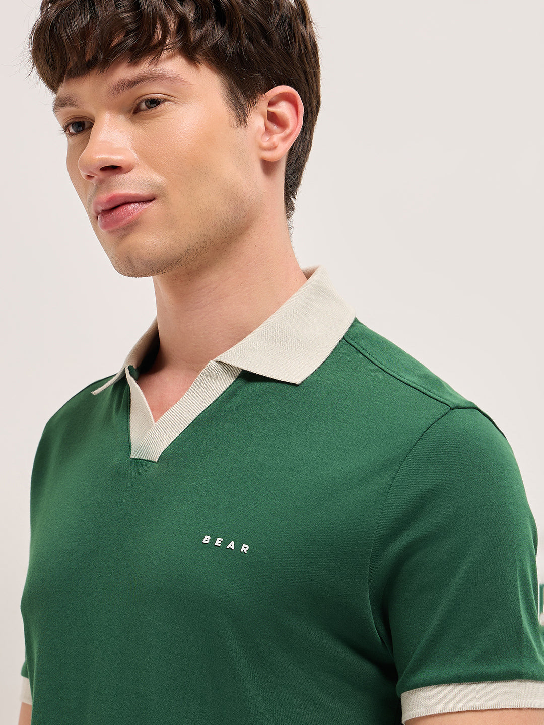 Men Solid Contrast Polo Neck Cotton T-Shirt | Bear House at Broadway