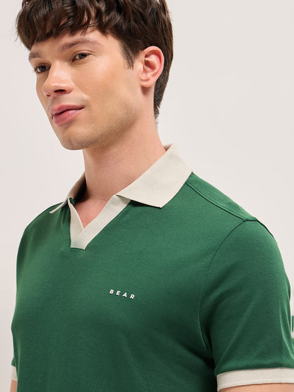 Men Solid Contrast Polo Neck Cotton T-Shirt | Bear House at Broadway