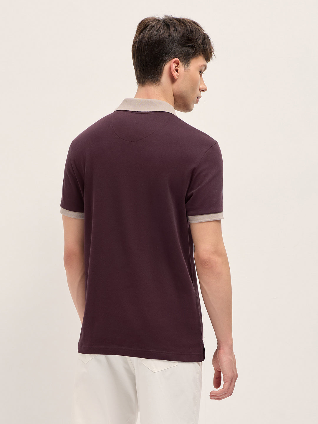 Men Solid Contrast Polo Neck Cotton T-Shirt | Bear House at Broadway