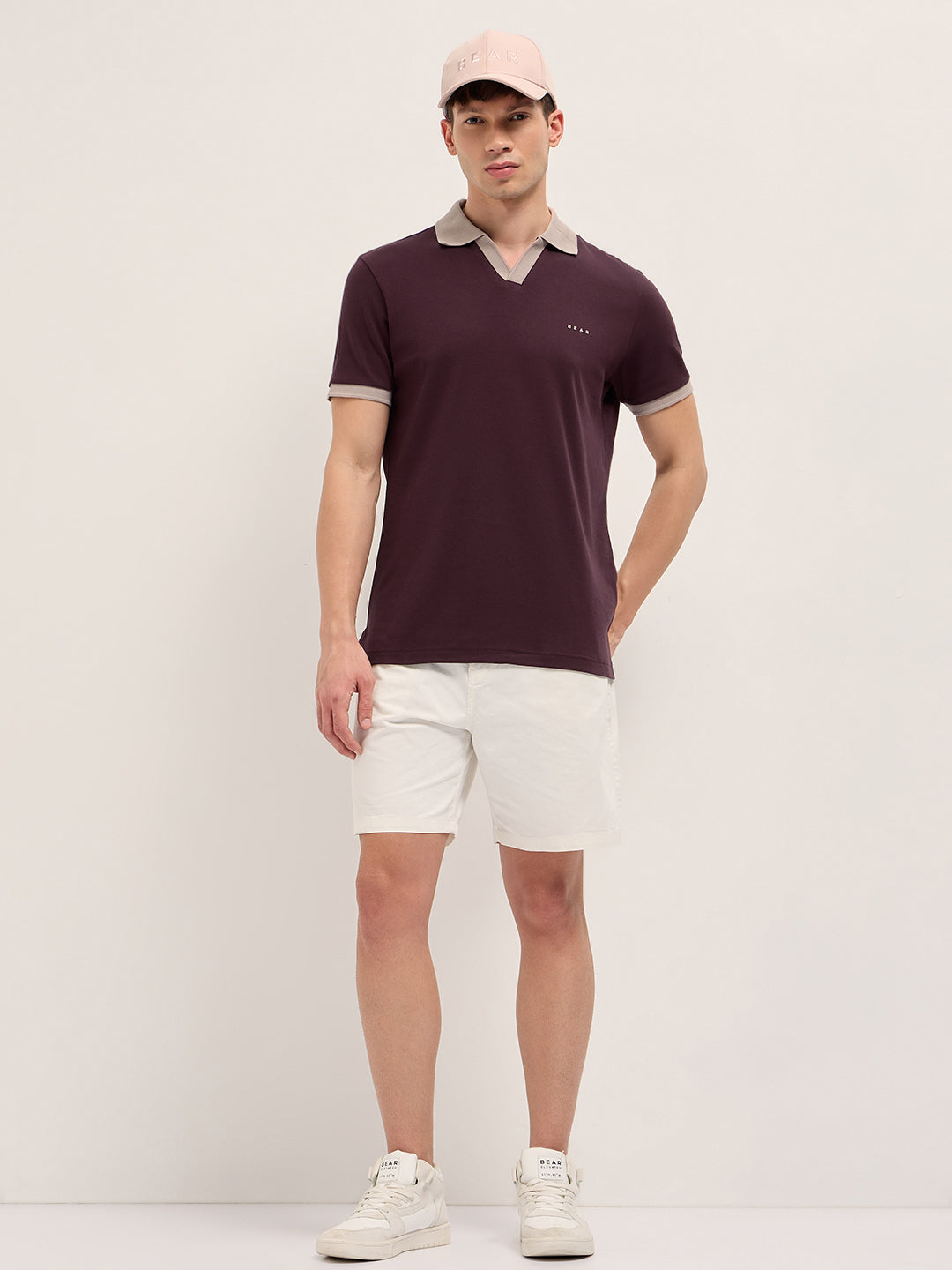 Men Solid Contrast Polo Neck Cotton T-Shirt | Bear House at Broadway