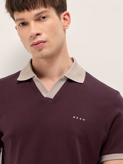 Men Solid Contrast Polo Neck Cotton T-Shirt | Bear House at Broadway