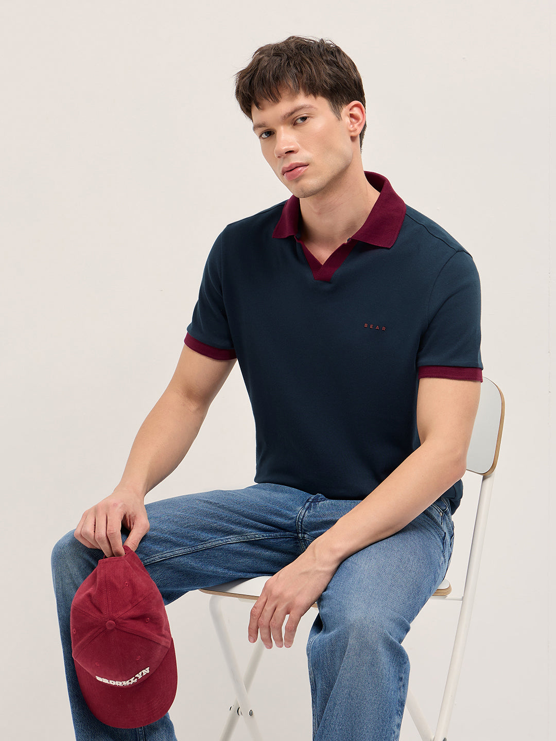 Men Solid Contrast Polo Neck Cotton T-Shirt POL-OREL-NY