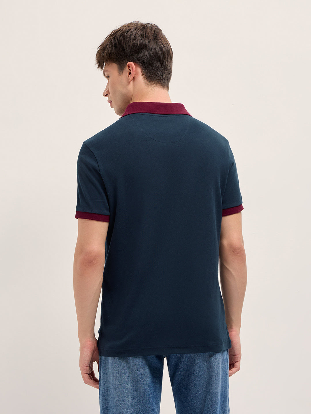 Men Solid Contrast Polo Neck Cotton T-Shirt POL-OREL-NY