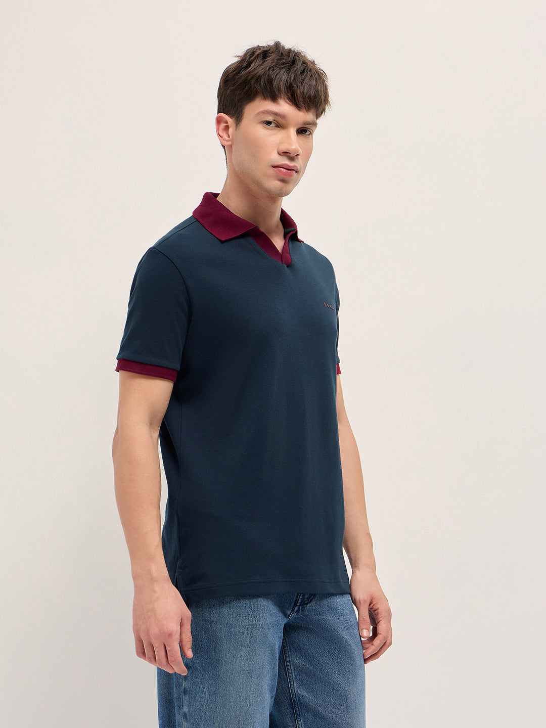 Men Solid Contrast Polo Neck Cotton T-Shirt POL-OREL-NY