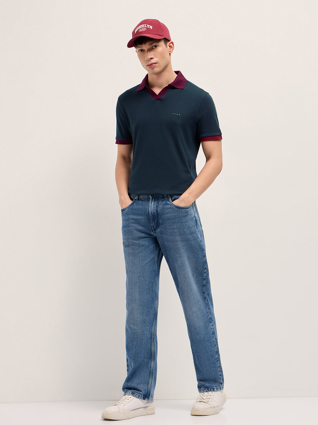 Men Solid Contrast Polo Neck Cotton T-Shirt POL-OREL-NY