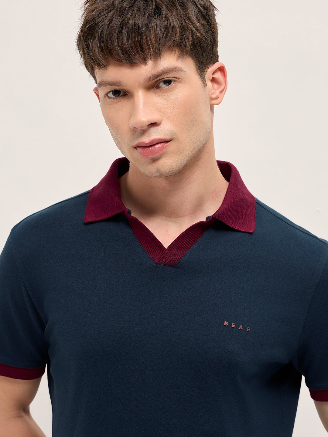 Men Solid Contrast Polo Neck Cotton T-Shirt POL-OREL-NY