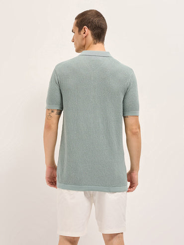 Men Solid Textured Flat Knit Regular Fit Polo POL-PEHES-GR