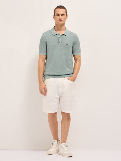 Men Solid Textured Flat Knit Regular Fit Polo POL-PEHES-GR