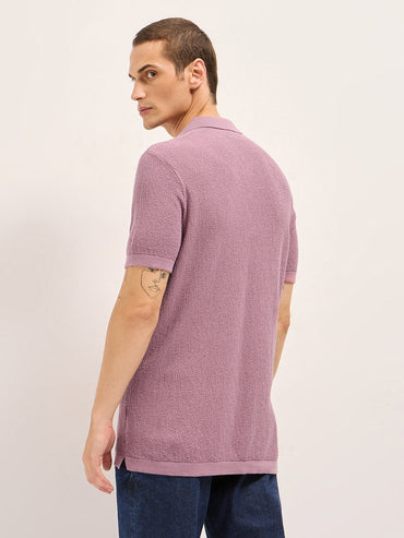 Men Solid Textured Flat Knit Regular Fit Polo POL-PEHES-PK