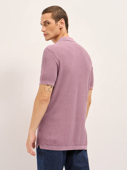 Men Solid Textured Flat Knit Regular Fit Polo POL-PEHES-PK