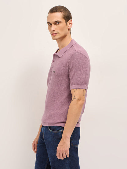 Men Solid Textured Flat Knit Regular Fit Polo POL-PEHES-PK