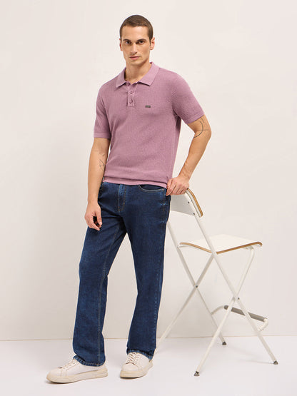 Men Solid Textured Flat Knit Regular Fit Polo POL-PEHES-PK