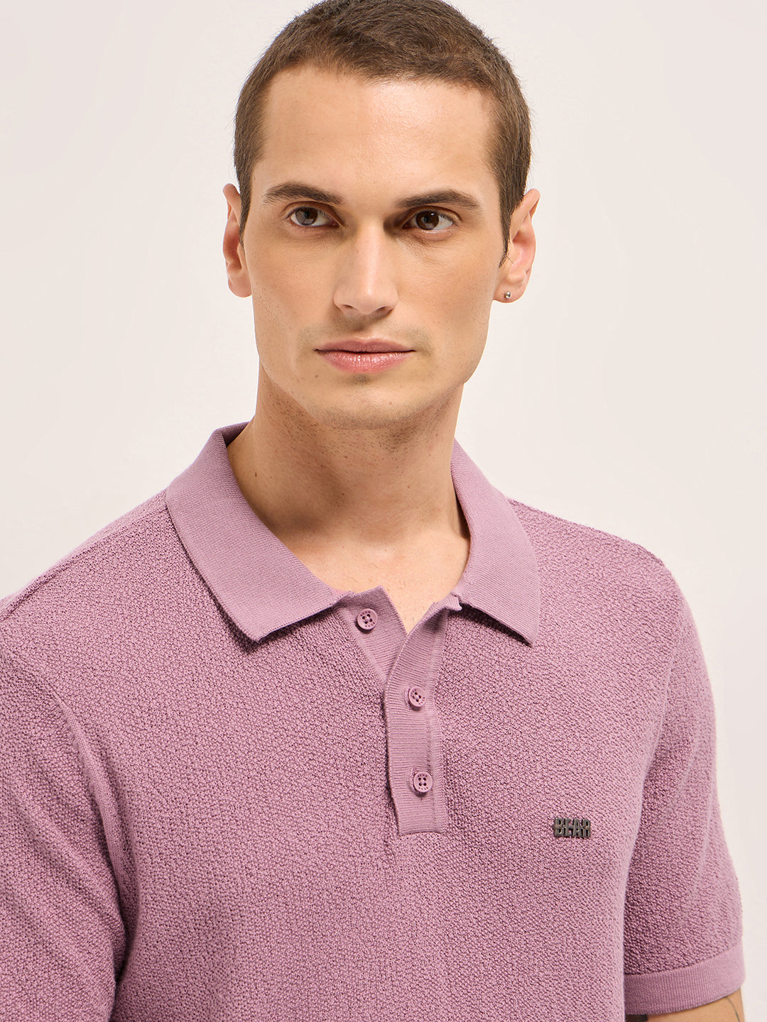 Men Solid Textured Flat Knit Regular Fit Polo POL-PEHES-PK